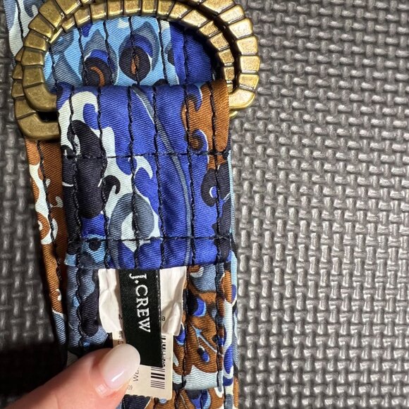 J.Crew Accessories - J.Crew Quilted Silk Belt With Gold Buckle Blue & Brown Abstract Print Size M/L